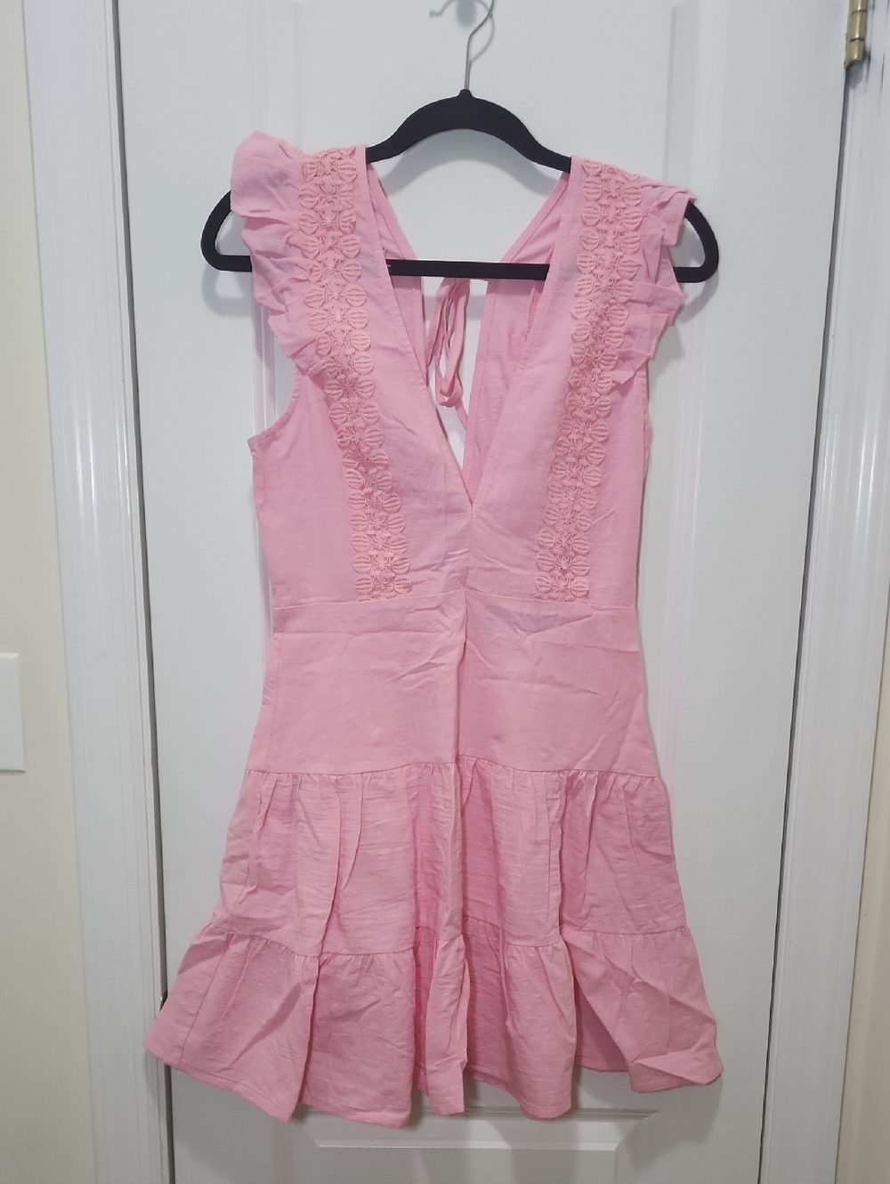 Double Crazy Women's Pink Ruffle Sleeves V-Neck Tiered Mini Summer Dress Size S